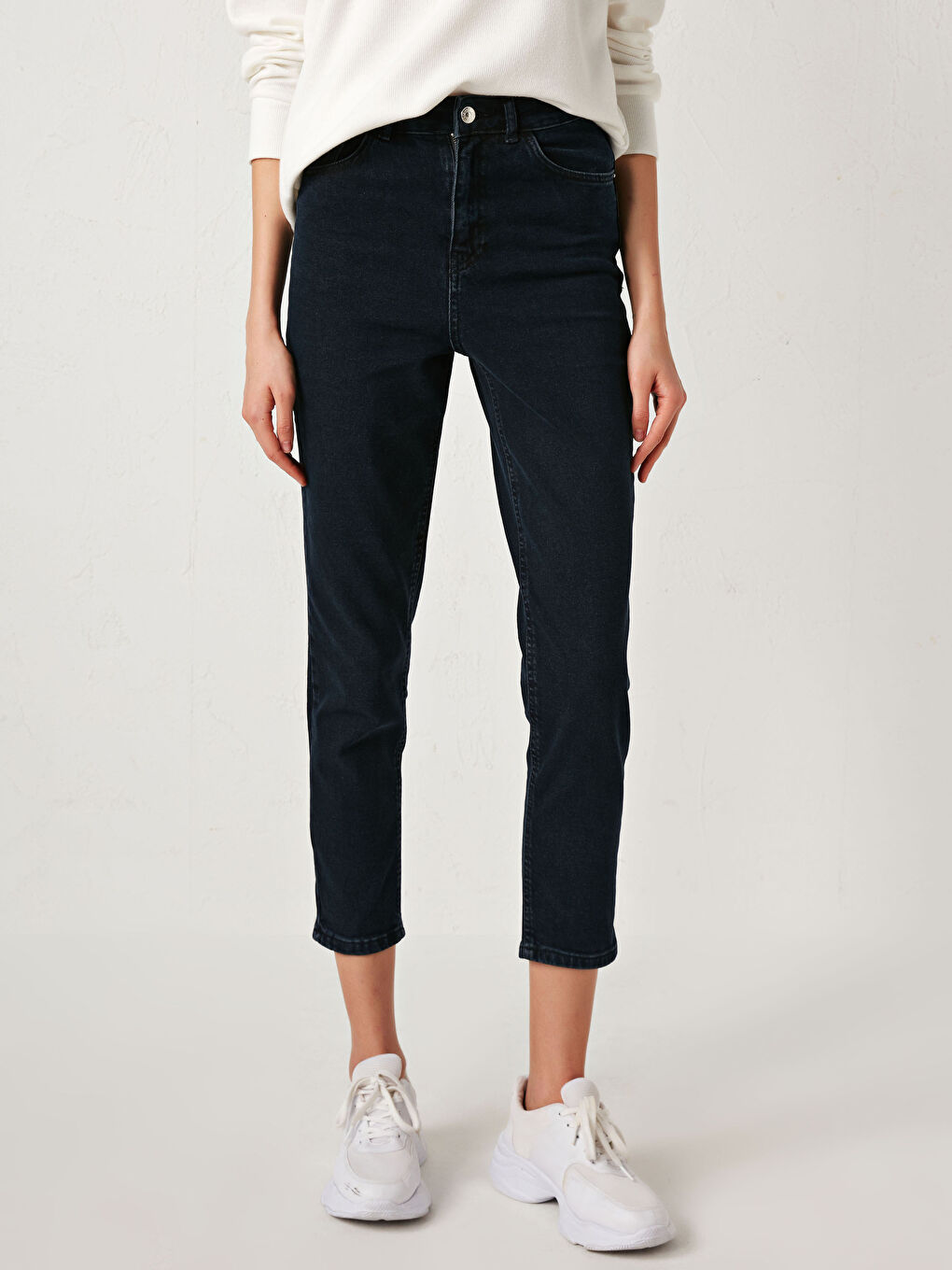 Lacivert Yüksek Bel Slim Fit Kadın Rodeo Jean Pantolon-3