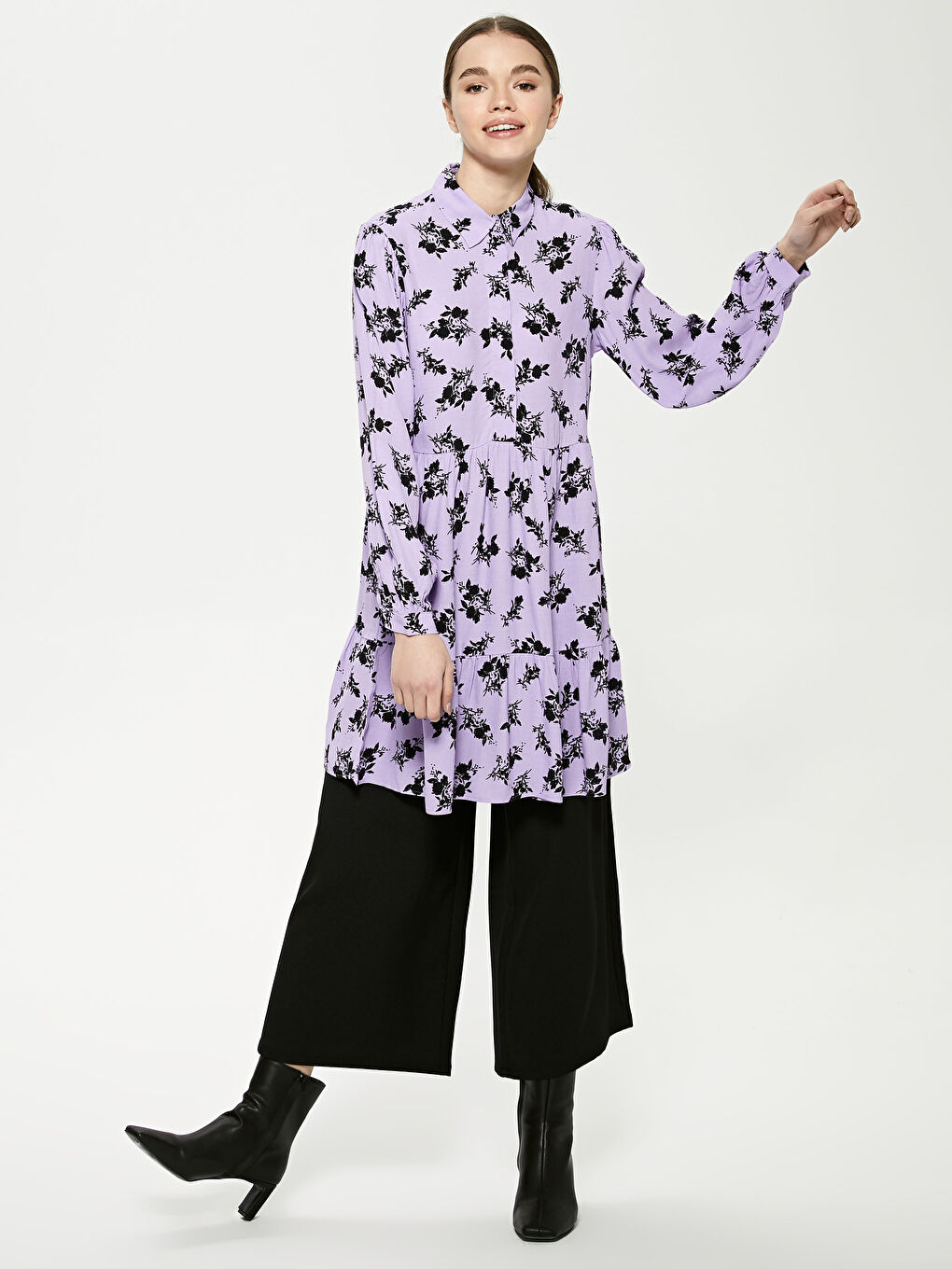 Floral Long Sleeve Women's Shirt Tunic-2