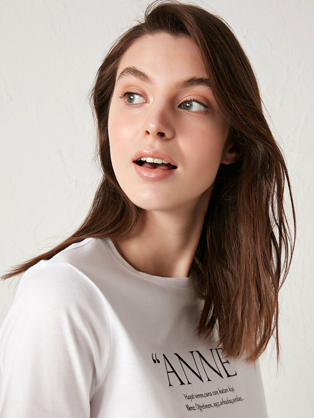 Beyaz Bisiklet Yaka Baskılı Kısa Kollu Pamuklu Hamile Tişört-2