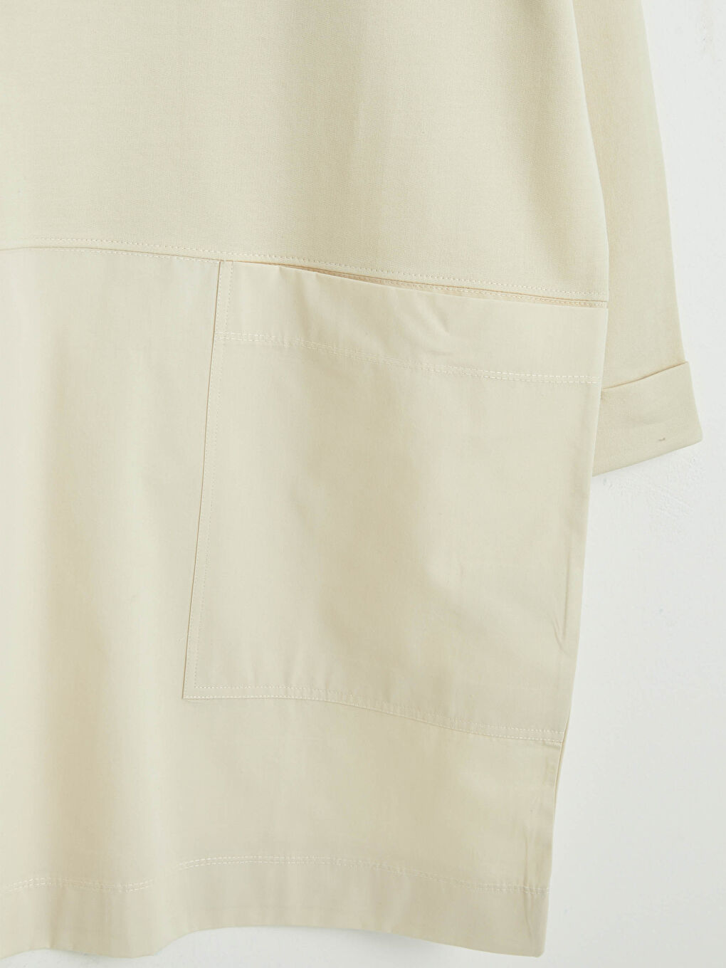 Ekru Bisiklet Yaka Düz Uzun Kollu Kadın Sweatshirt Tunik-6