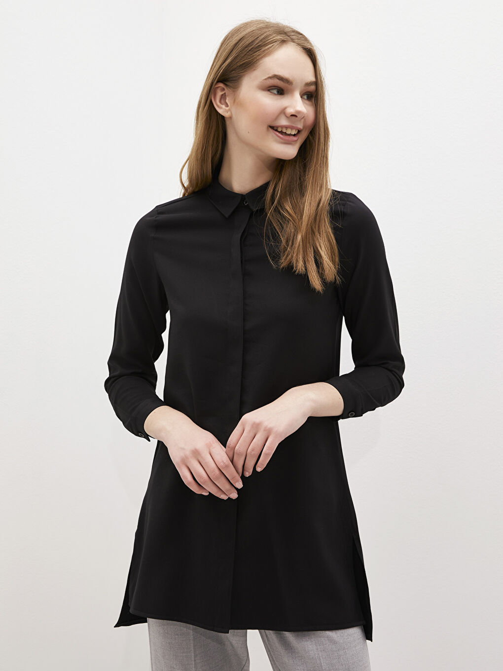 Plain Long Sleeve Women's Shirt Tunic