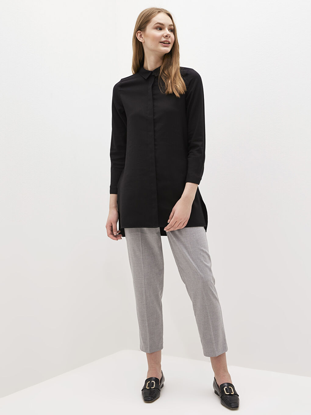 Plain Long Sleeve Women's Shirt Tunic-2