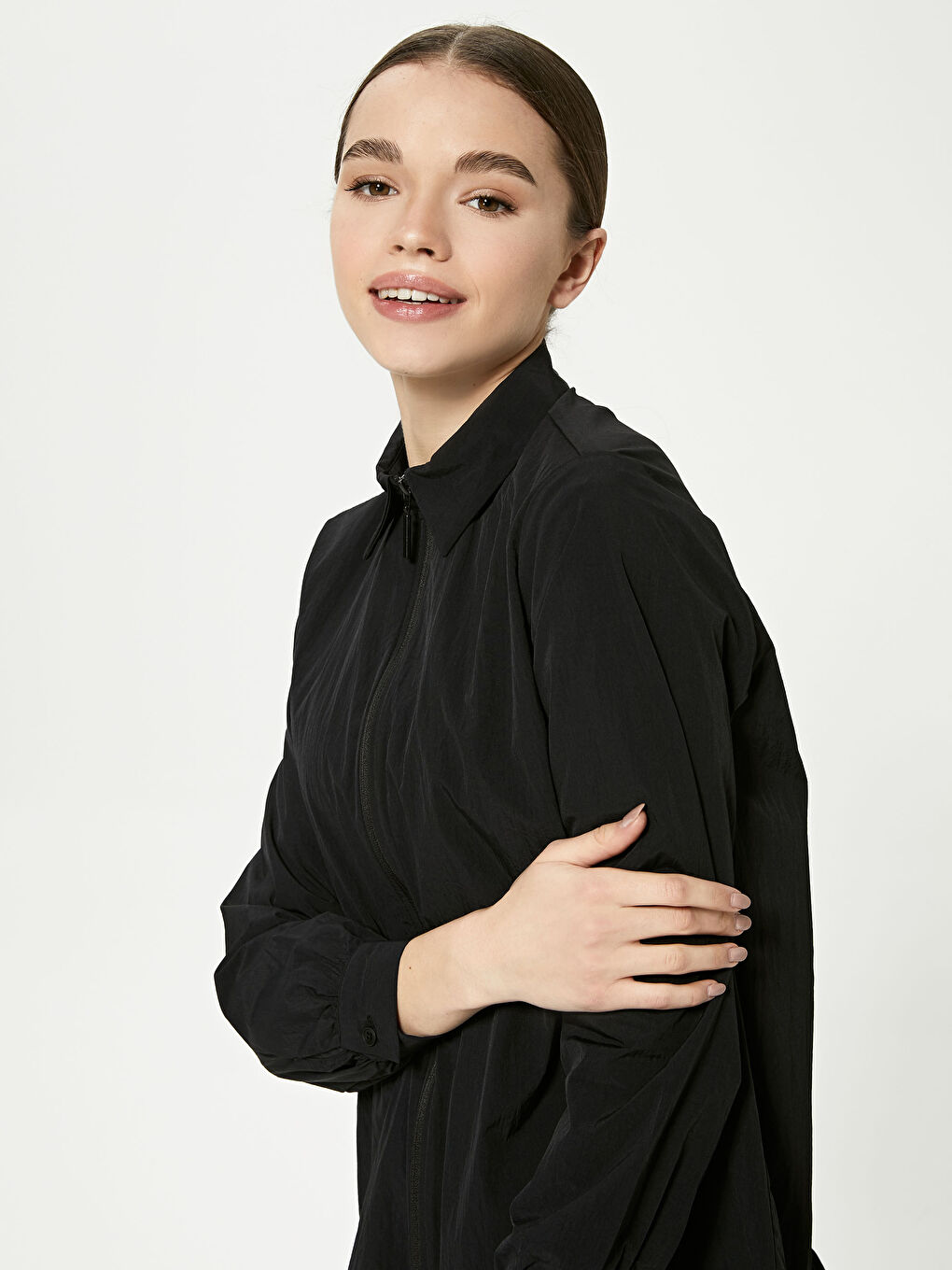 LCW Modest Zippered Ruffle Detailed Tafetta Tunic -S1CA91Z8-CVL