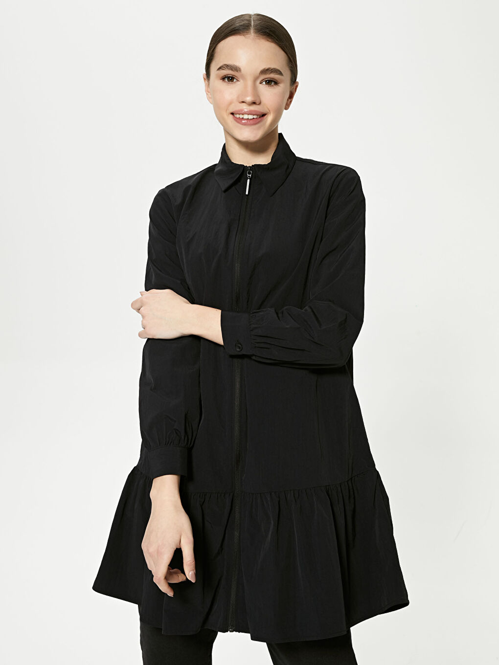 LCW Modest Zippered Ruffle Detailed Tafetta Tunic -S1CA91Z8-CVL