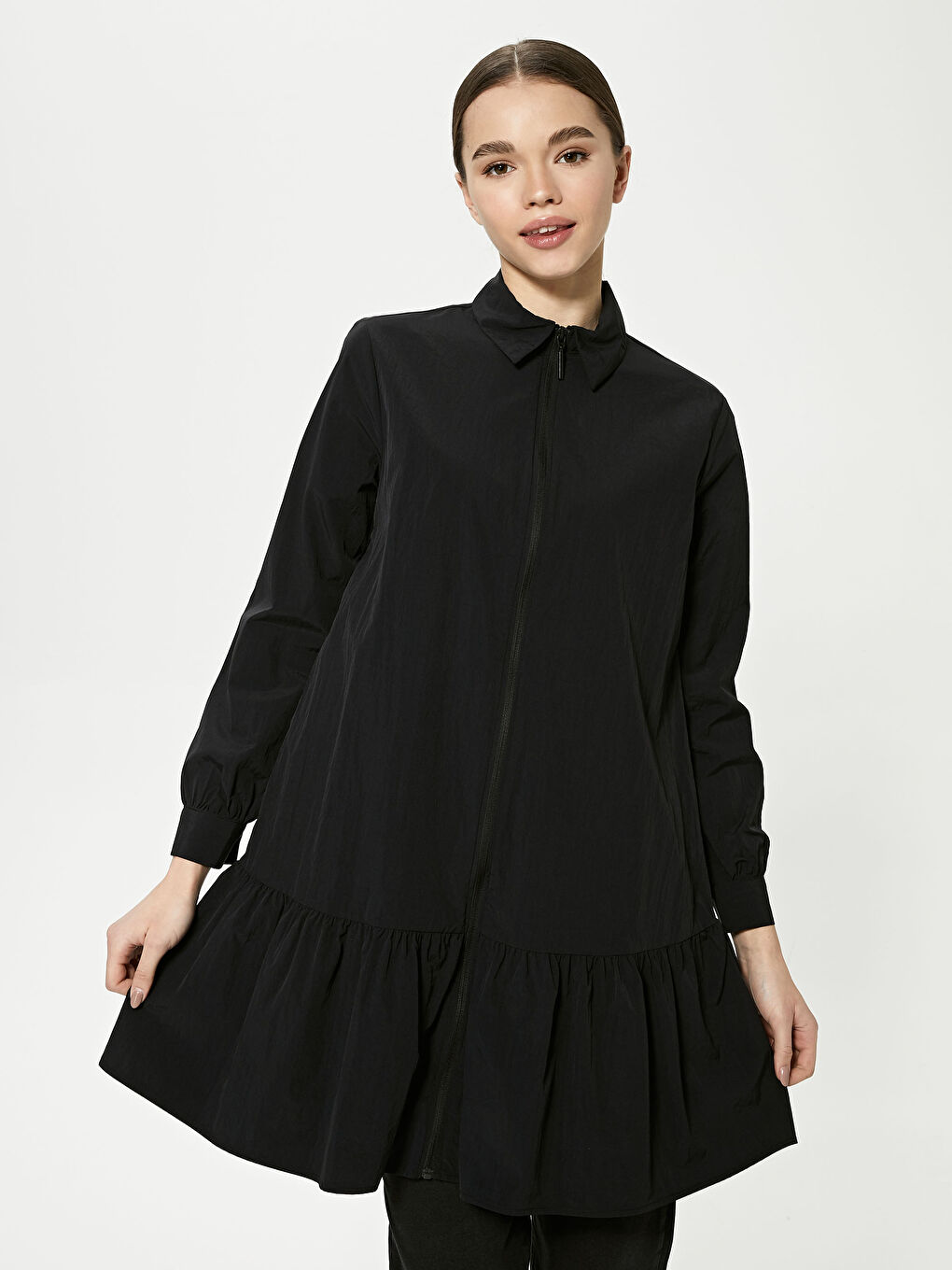 LCW Modest Zippered Ruffle Detailed Tafetta Tunic -S1CA91Z8-CVL