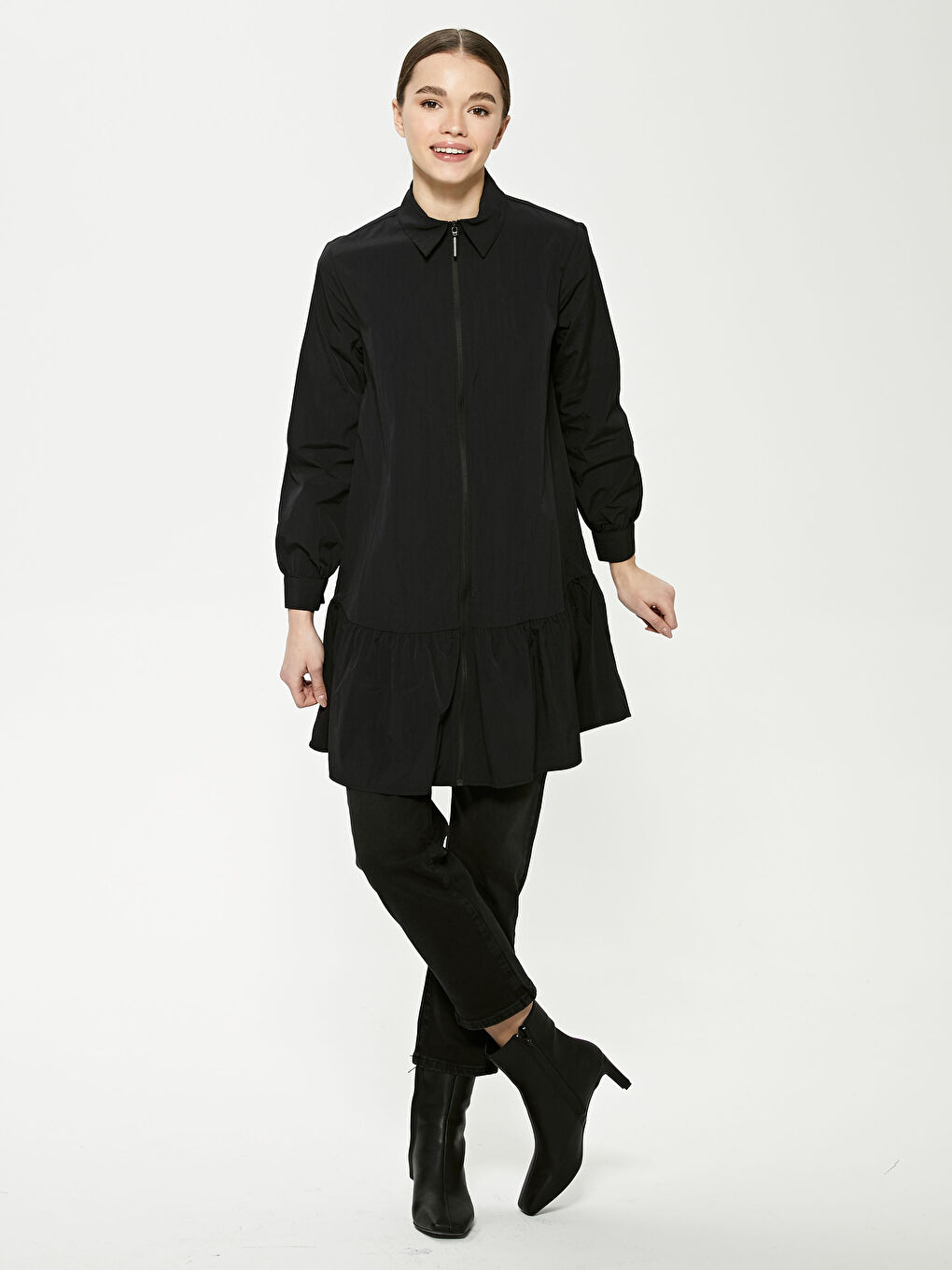 LCW Modest Zippered Ruffle Detailed Tafetta Tunic -S1CA91Z8-CVL
