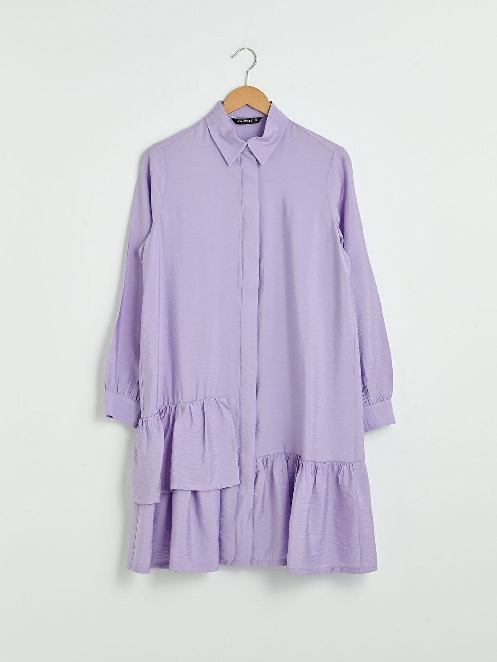 Lila Fırfır Detaylı Uzun Kollu Kadın Gömlek Tunik-5