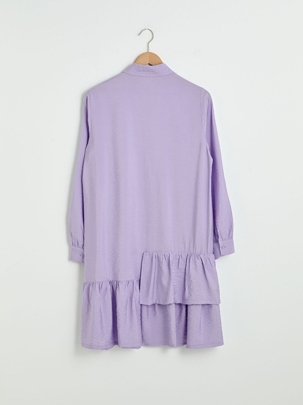 Lila Fırfır Detaylı Uzun Kollu Kadın Gömlek Tunik-7