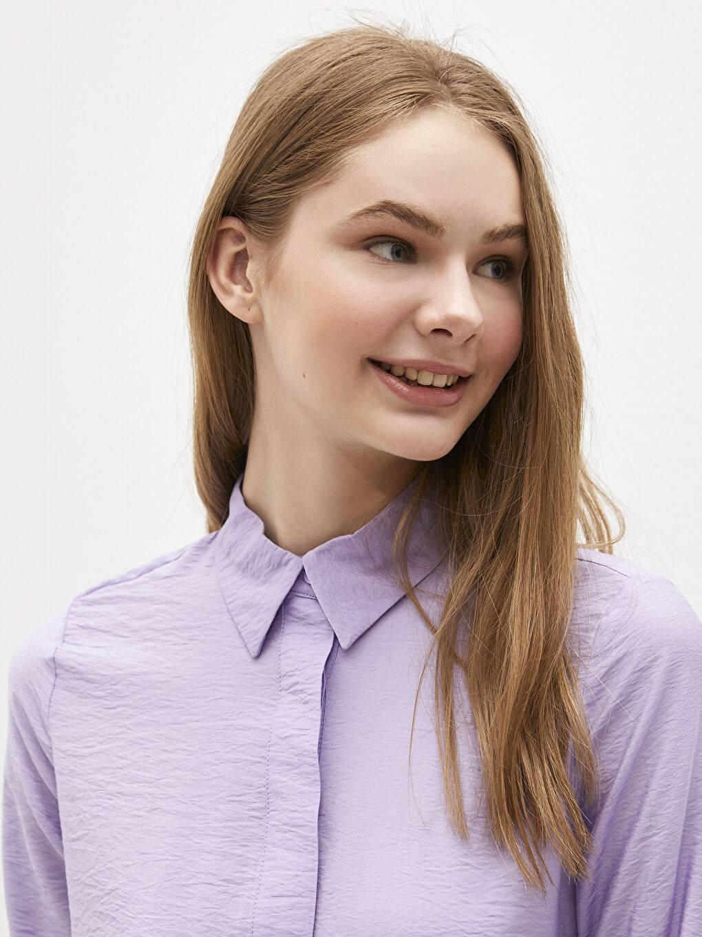 Lila Fırfır Detaylı Uzun Kollu Kadın Gömlek Tunik-2