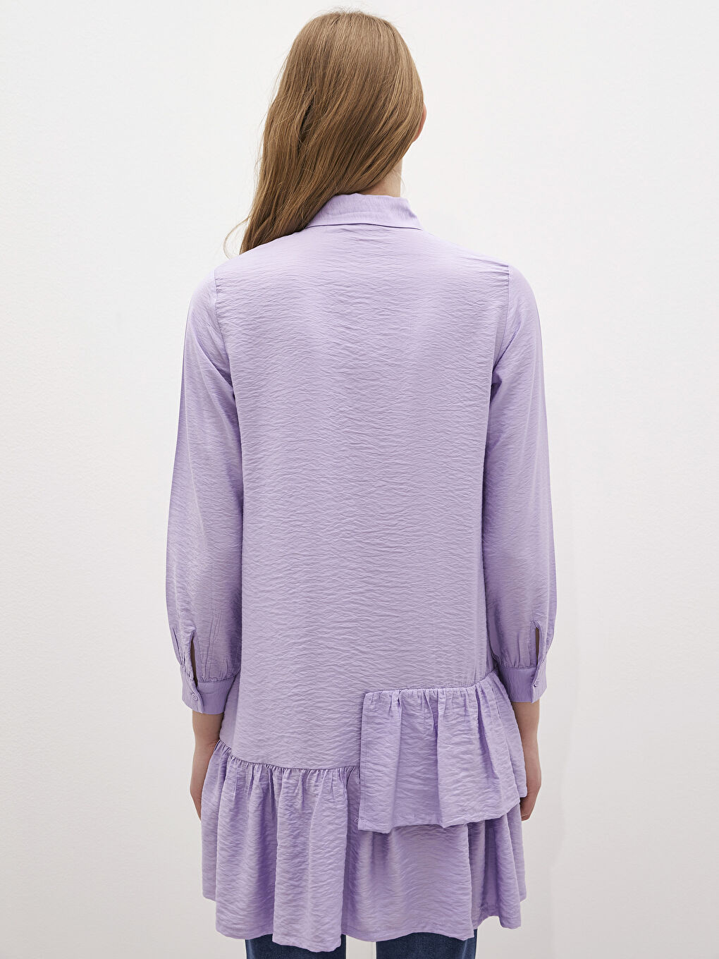 Lila Fırfır Detaylı Uzun Kollu Kadın Gömlek Tunik-3
