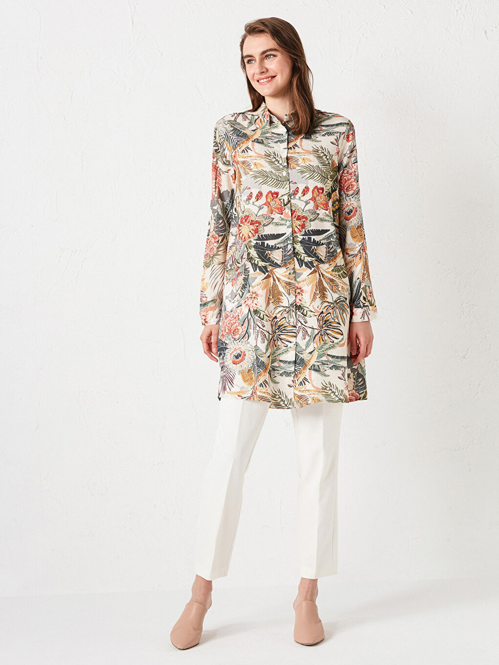 Рубашка-туника из вискозы с длинным рукавом с принтом для женщин-3