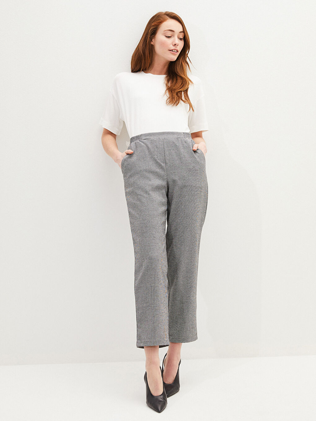 Gri Beli Lastikli Pantolon