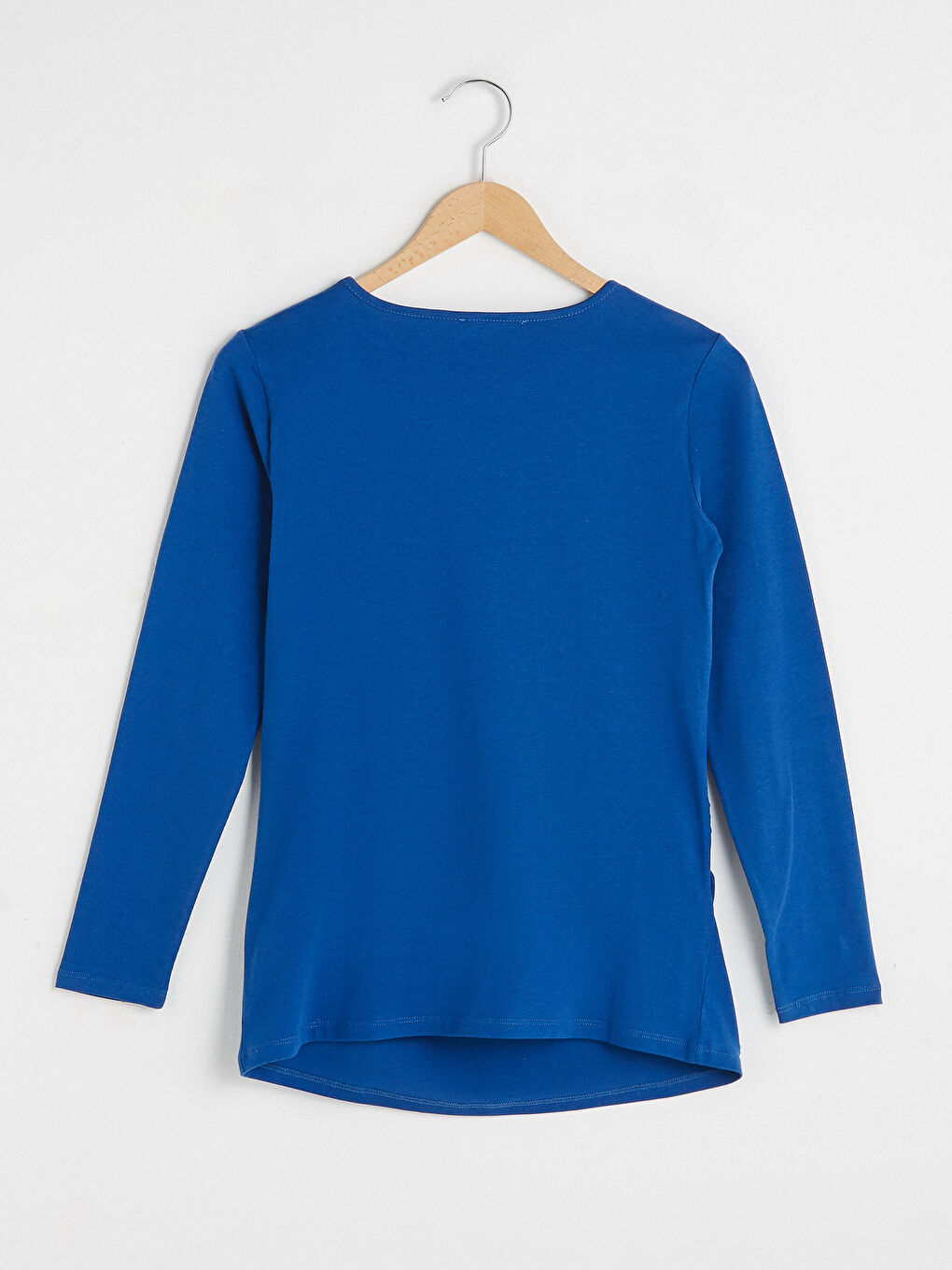 Mavi Bisiklet Yaka Baskılı Uzun Kollu Pamuklu Hamile Tişört-6