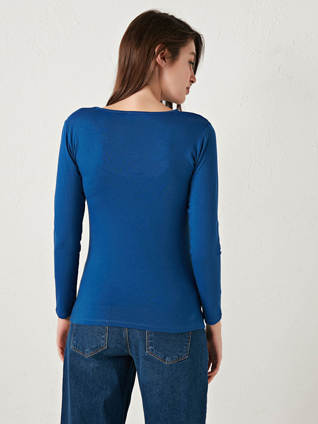 Mavi Bisiklet Yaka Baskılı Uzun Kollu Pamuklu Hamile Tişört-2