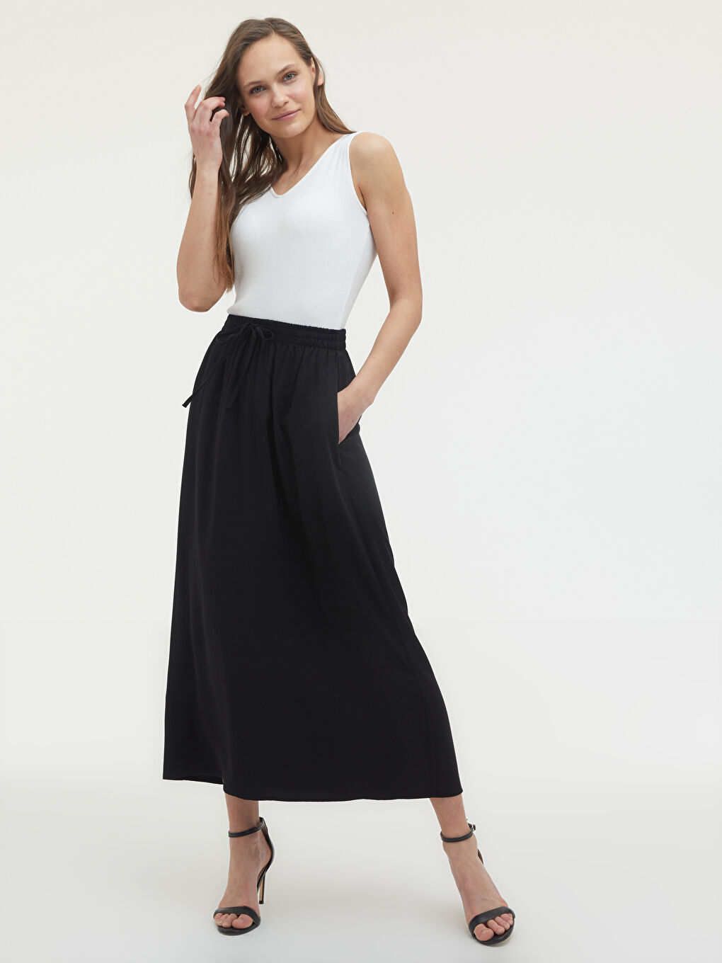 Elastic Waist Viscose Skirt-9