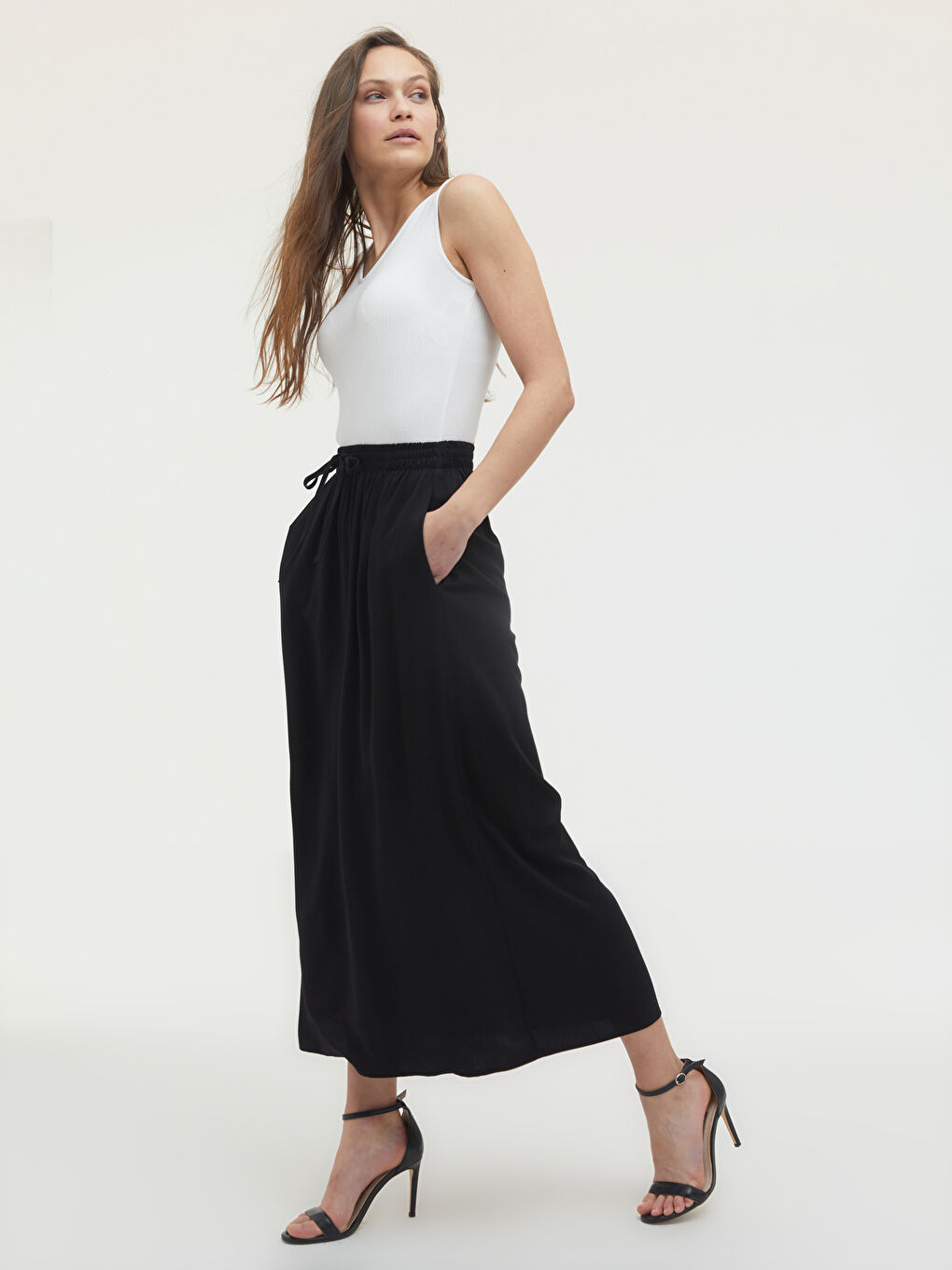 Elastic Waist Viscose Skirt-5