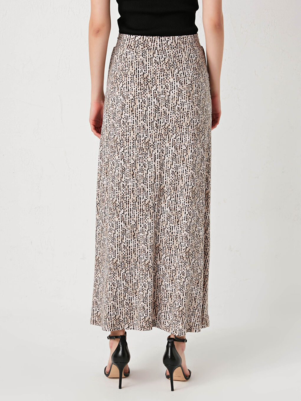 Bej Beli Lastikli Desenli Uzun Etek-4