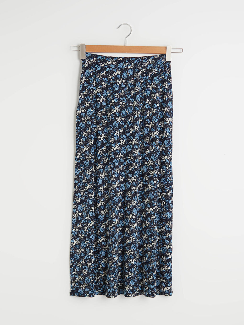 Lacivert Beli Lastikli Desenli Uzun Etek-6