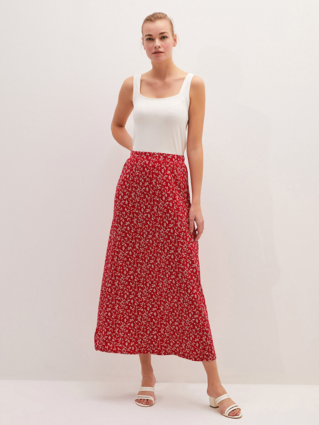 Elastic Waist Figured Maxi Skirt-4