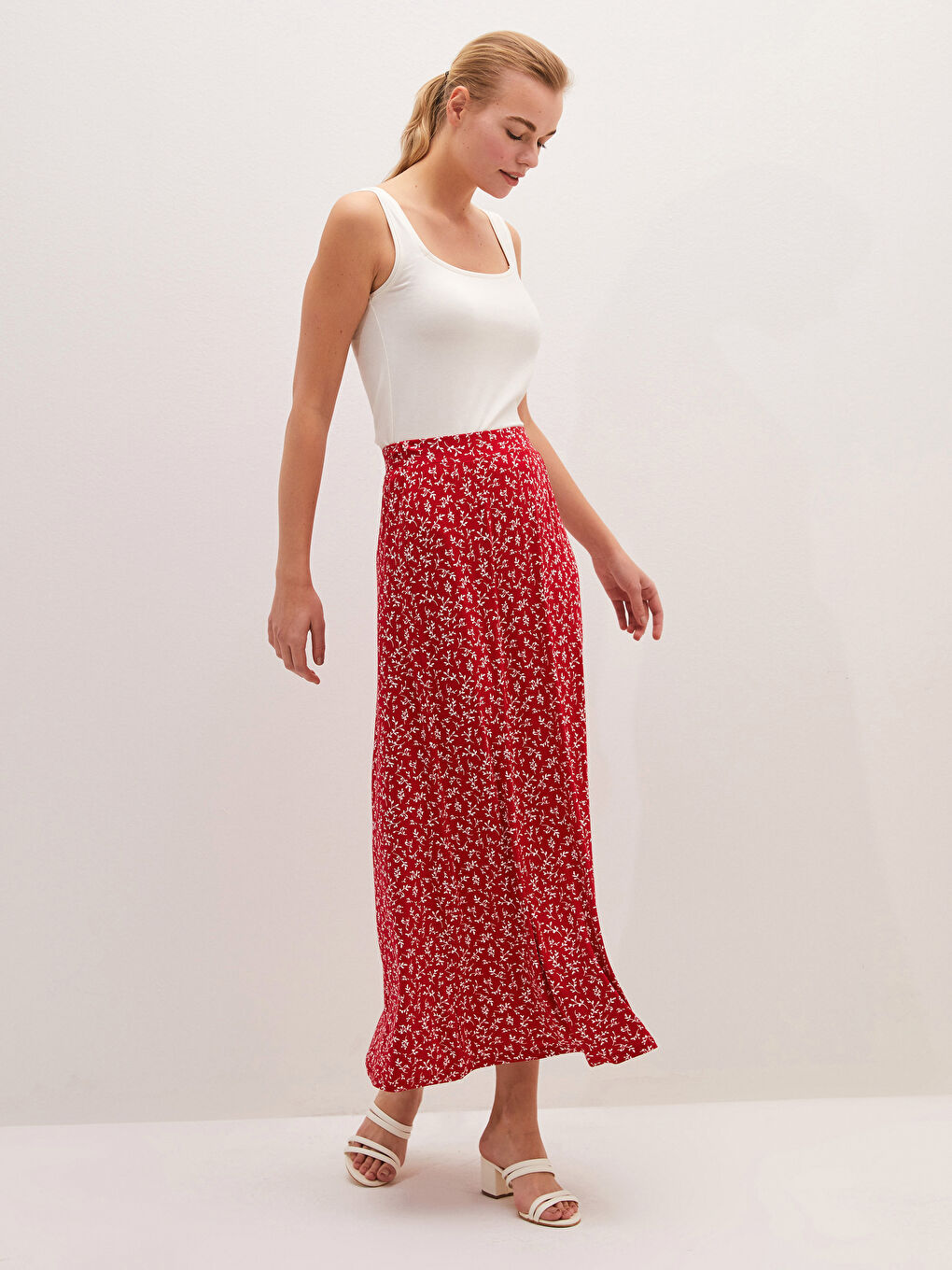 Elastic Waist Figured Maxi Skirt