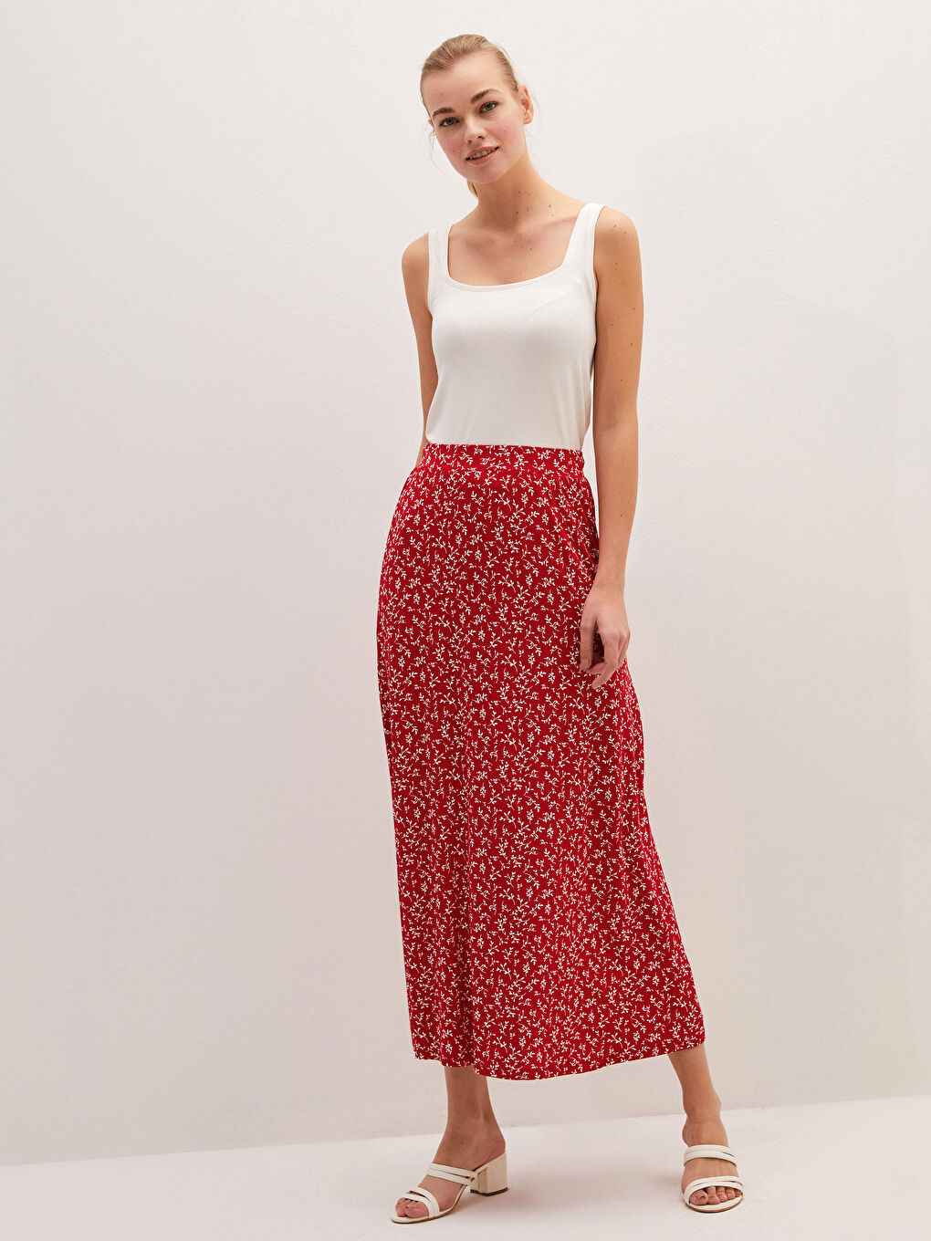 Elastic Waist Figured Maxi Skirt-1