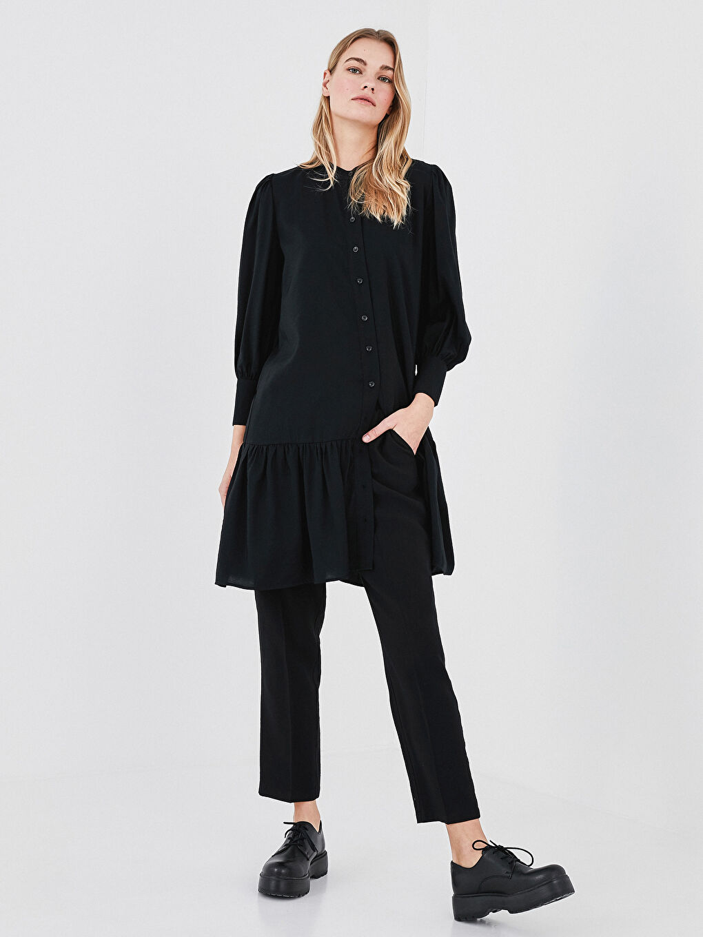 Siyah Beli Lastikli Harem Pantolon-3