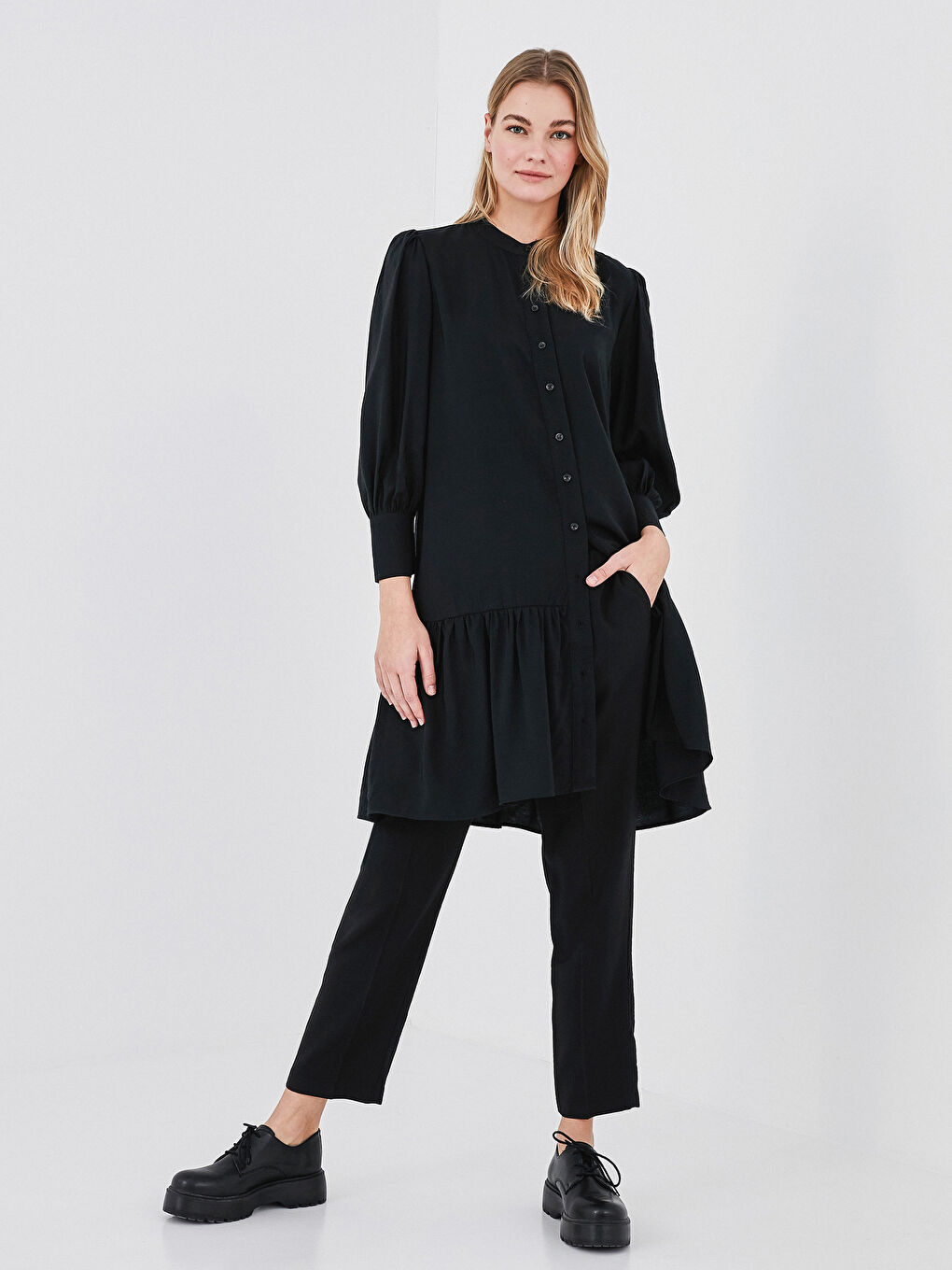 Siyah Beli Lastikli Harem Pantolon