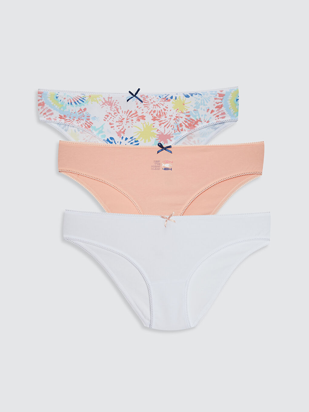 Patterned Bow Detailed Cotton Women Bikini Panties 3-Pack