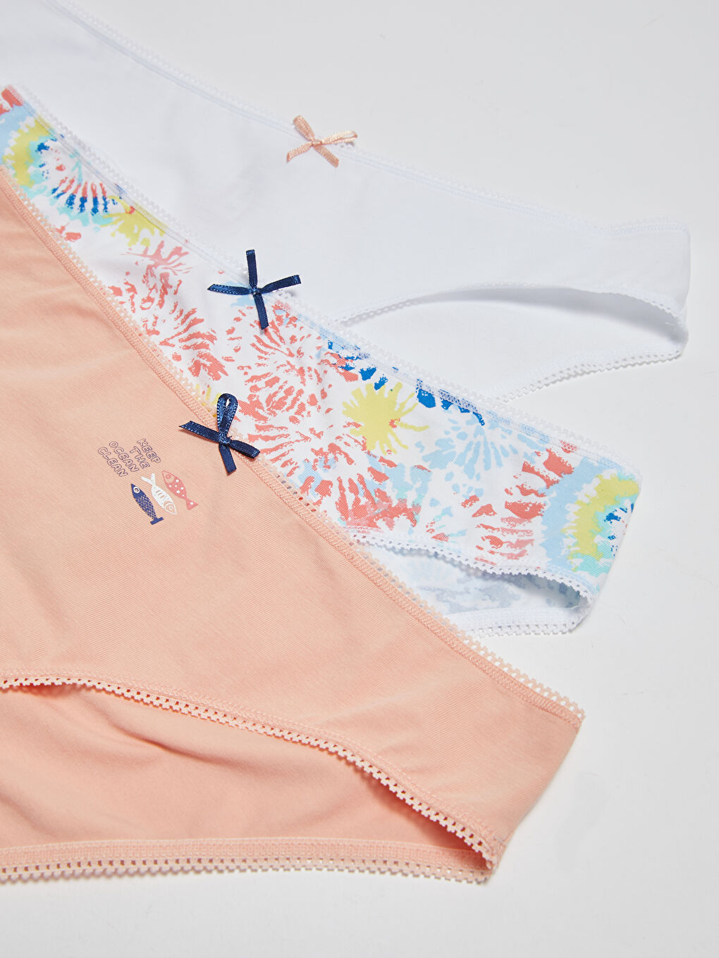 Patterned Bow Detailed Cotton Women Bikini Panties 3-Pack-2