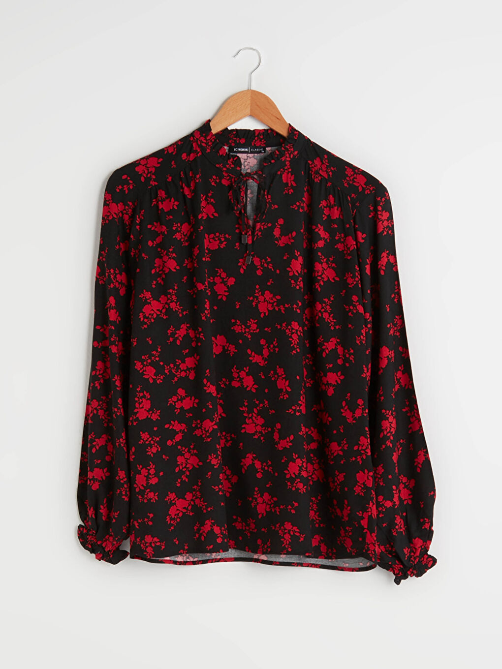 Tie Neck Patterned Long Sleeve Viscose Women's Blouse-5