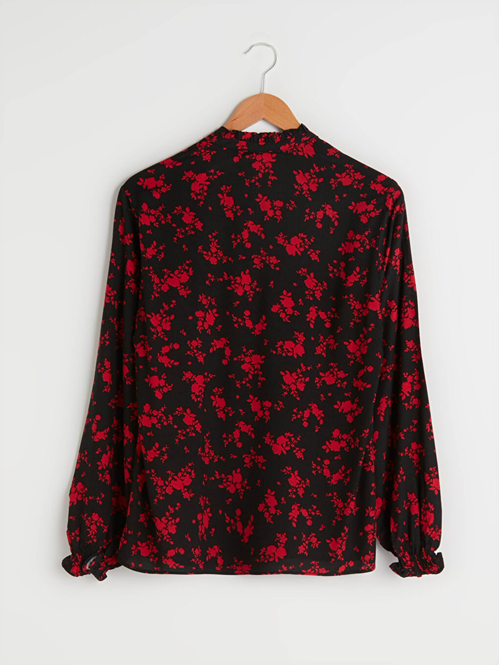 Tie Neck Patterned Long Sleeve Viscose Women's Blouse-6