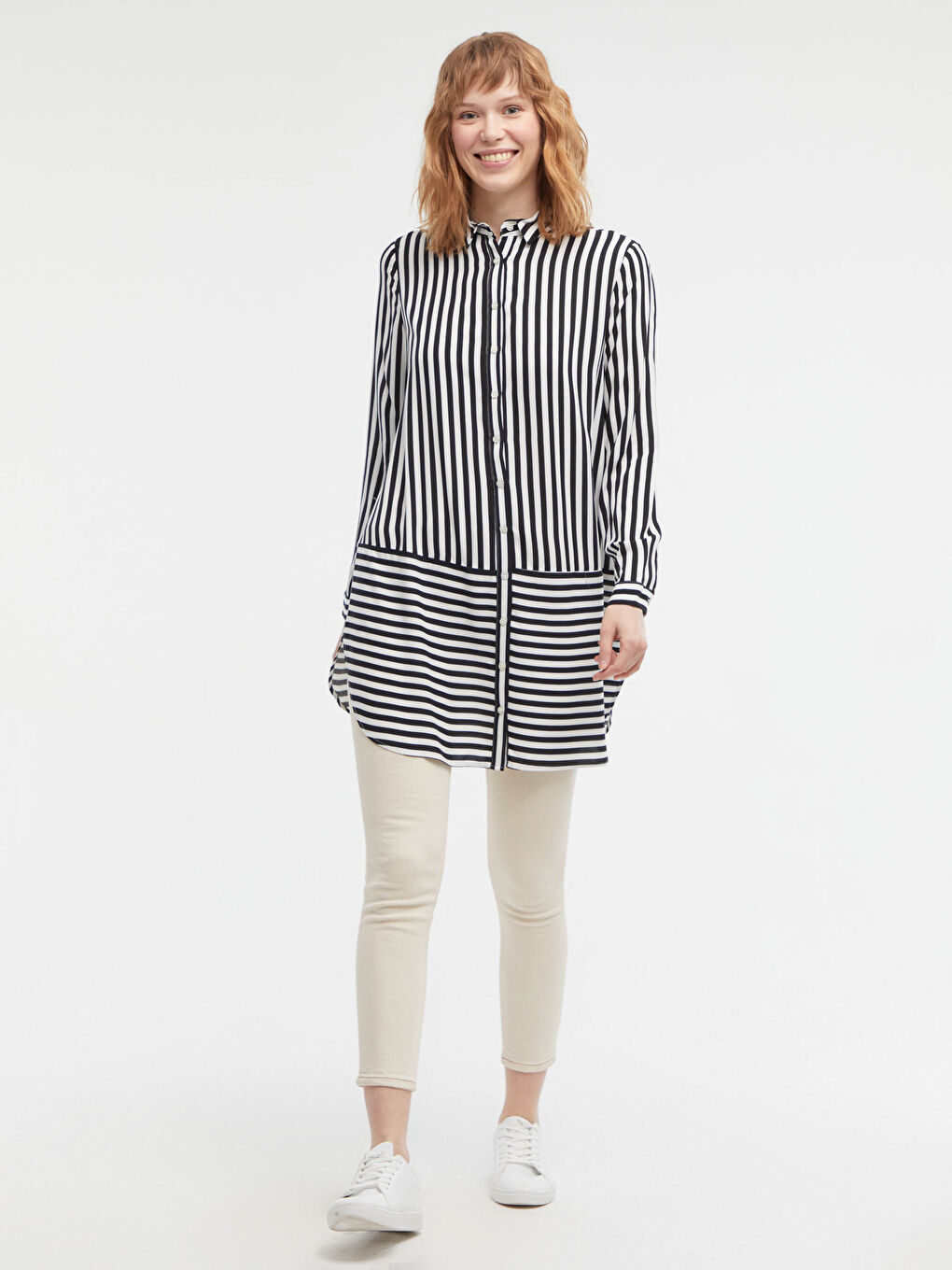 Siyah Çizgili Viskon Gömlek Tunik-2