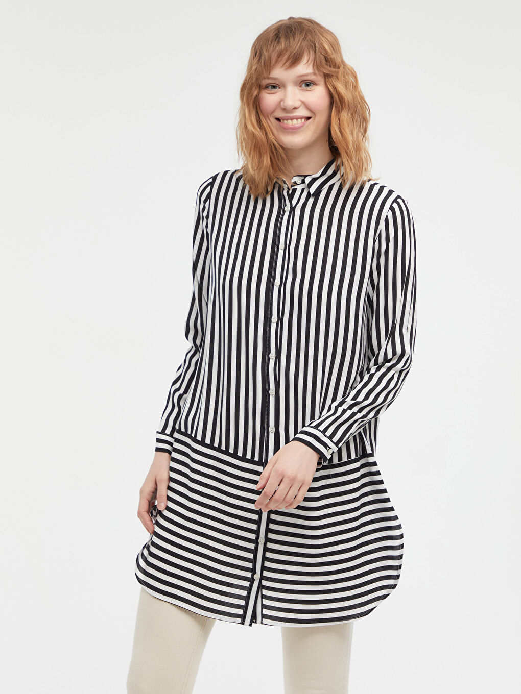 Siyah Çizgili Viskon Gömlek Tunik-4