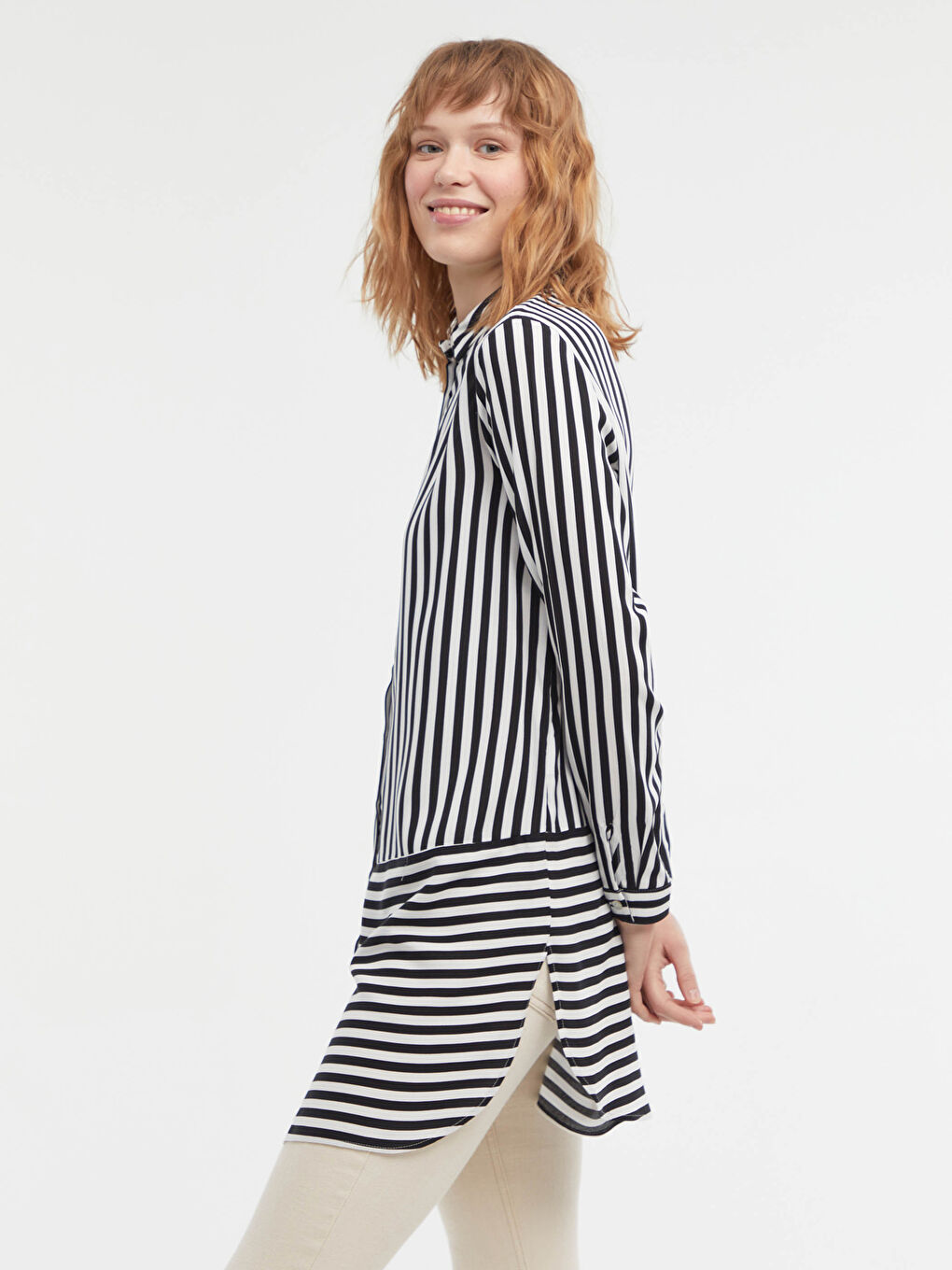 Siyah Çizgili Viskon Gömlek Tunik