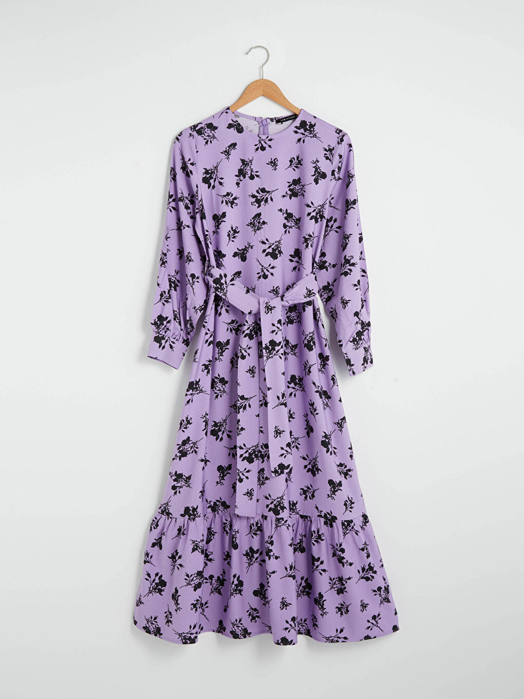 Crew Neck Floral Print Long Sleeve Women Dress-5