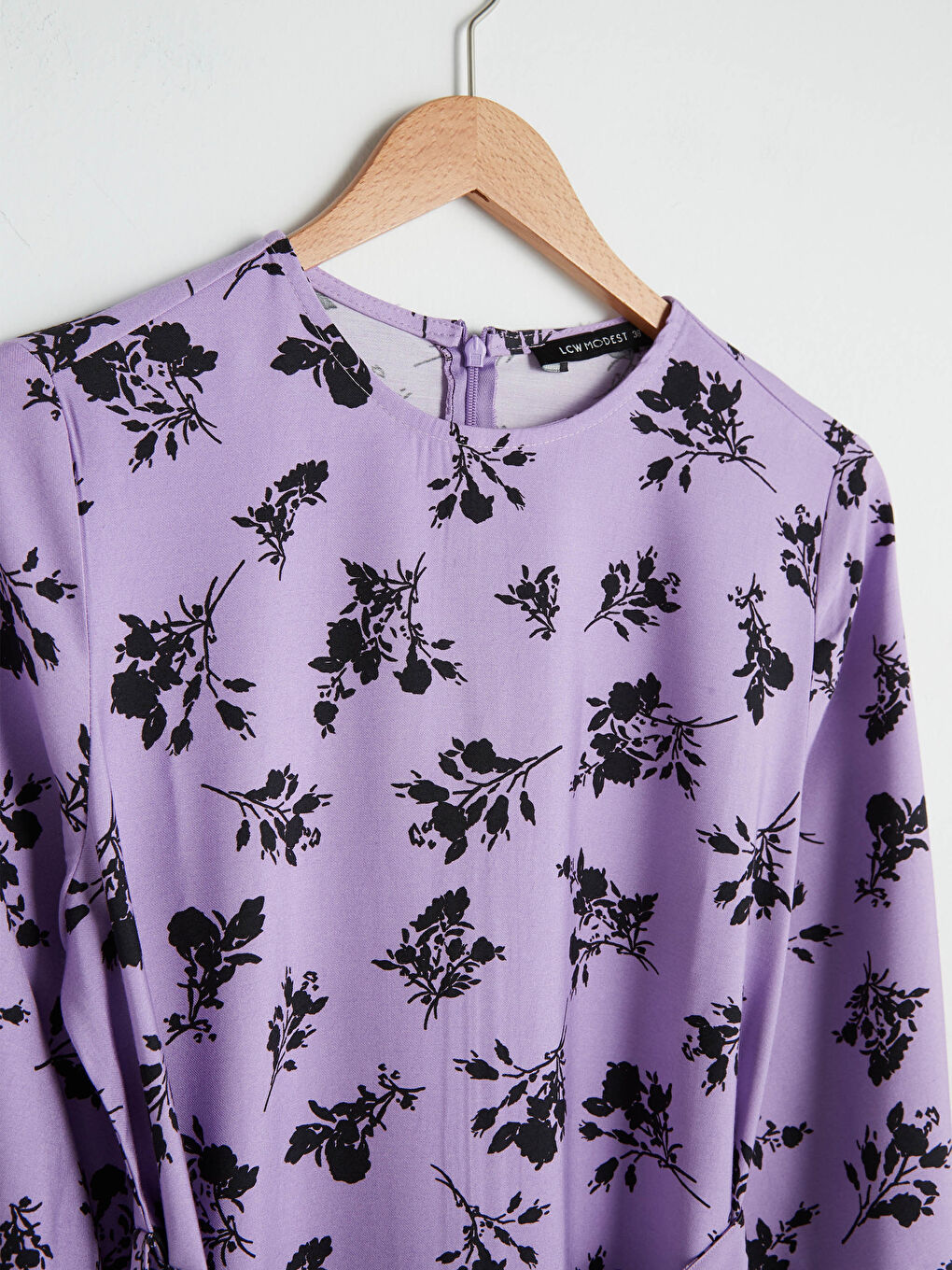 Crew Neck Floral Print Long Sleeve Women Dress-6