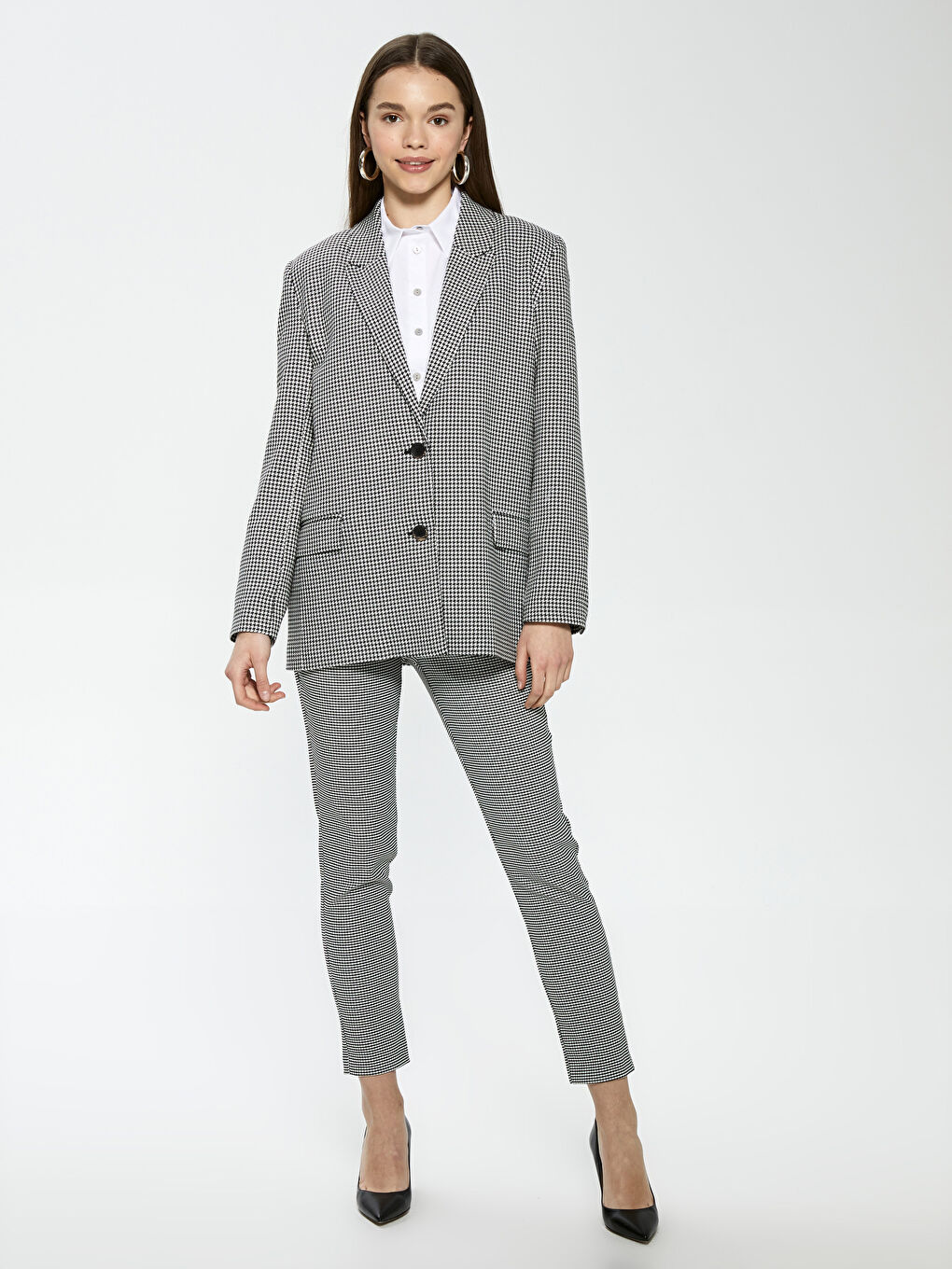 Houndstooth Patterned Button Detailed Jacket-1