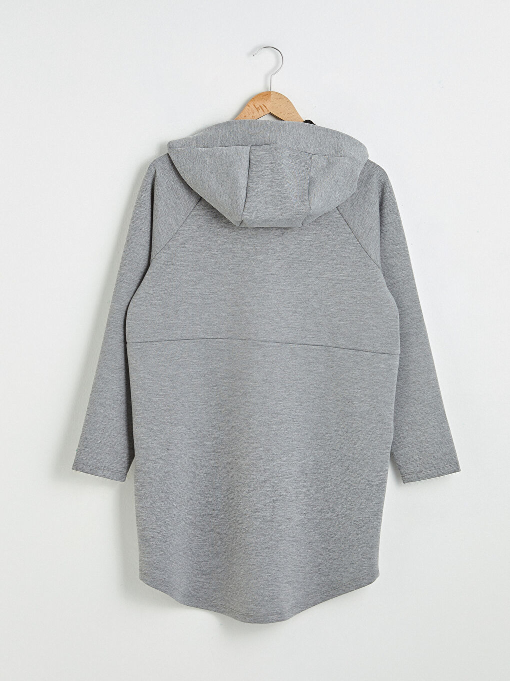 Gri Kapüşonlu Düz Uzun Kollu Fermuar Kapamalı Kadın Hırka-7