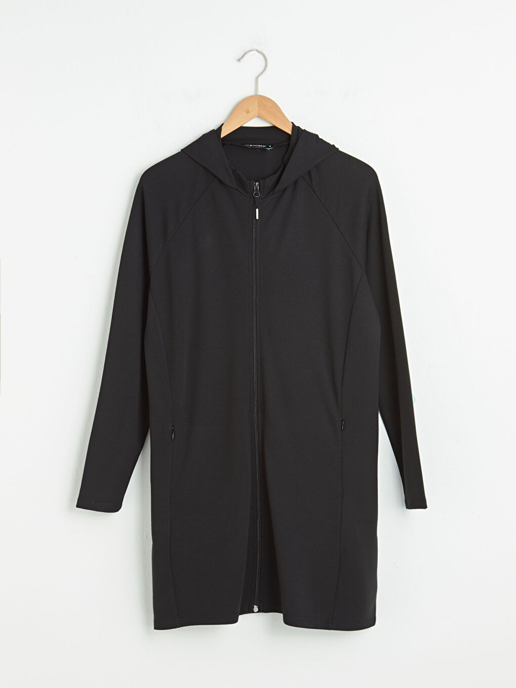 Siyah Kapüşonlu Düz Uzun Kollu Kadın Hırka-5