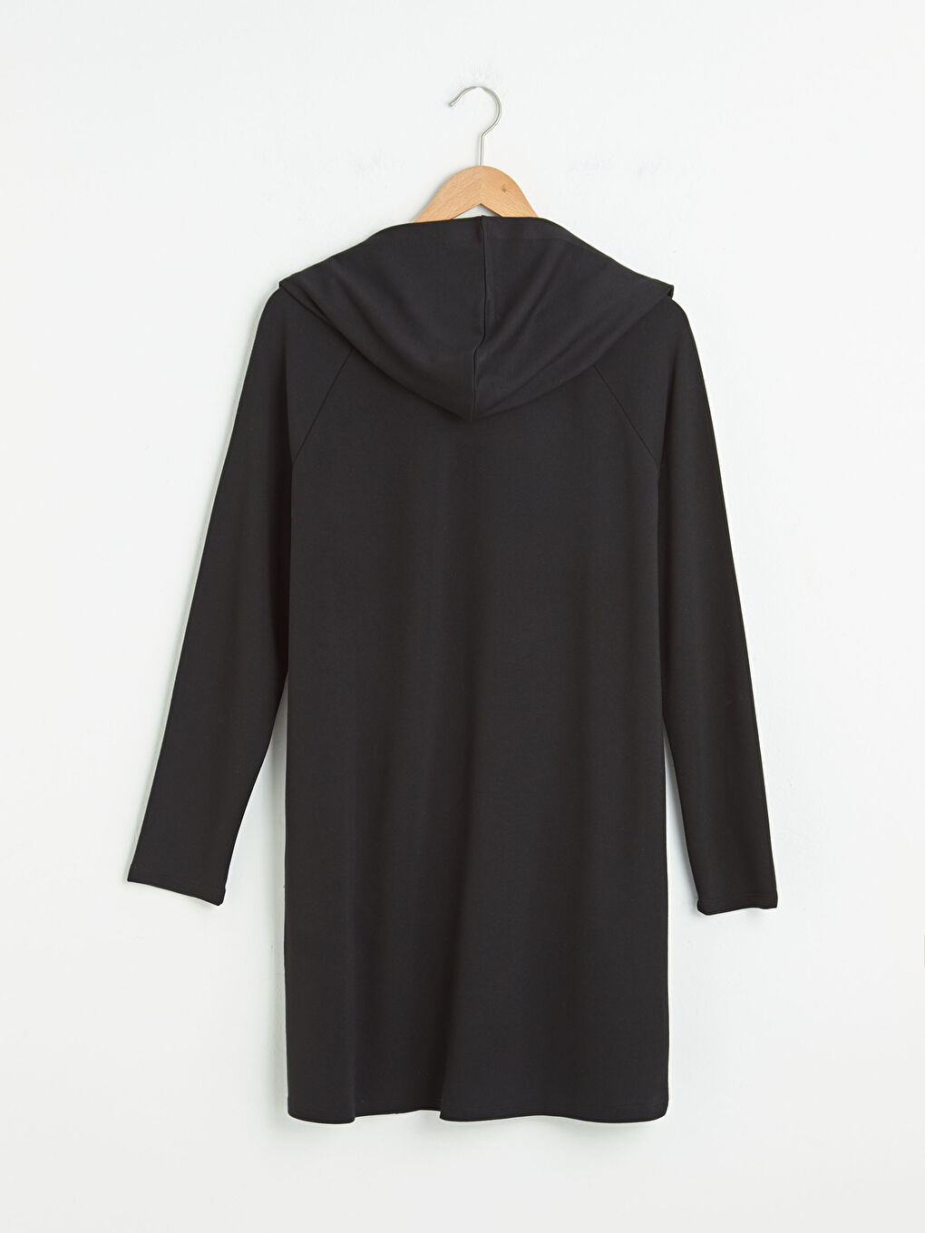 Siyah Kapüşonlu Düz Uzun Kollu Kadın Hırka-7