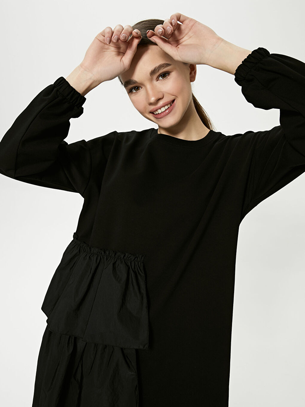 Crew Neck Ruffle Detail Long Sleeve Women's Sweatshirt Tunic-2