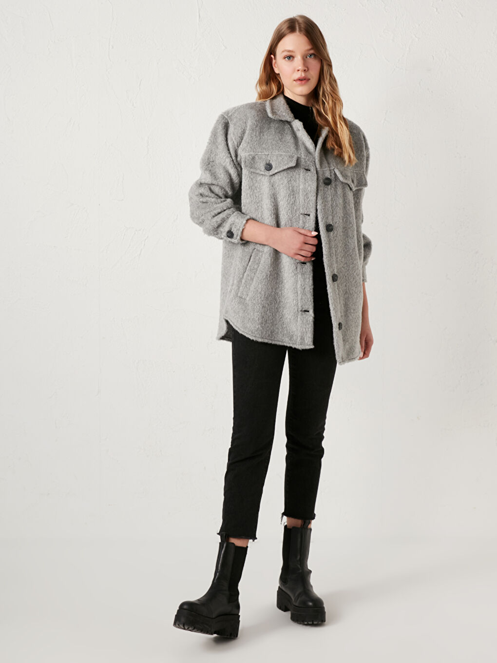 әйелдерге арналған ұзын жең жағалы қалталы пиджак-2