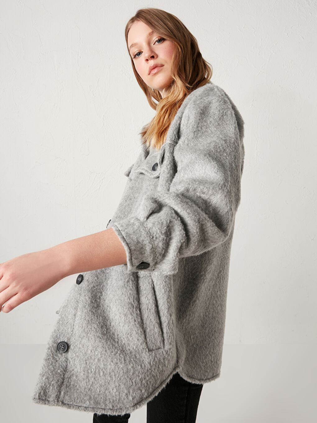 әйелдерге арналған ұзын жең жағалы қалталы пиджак-3