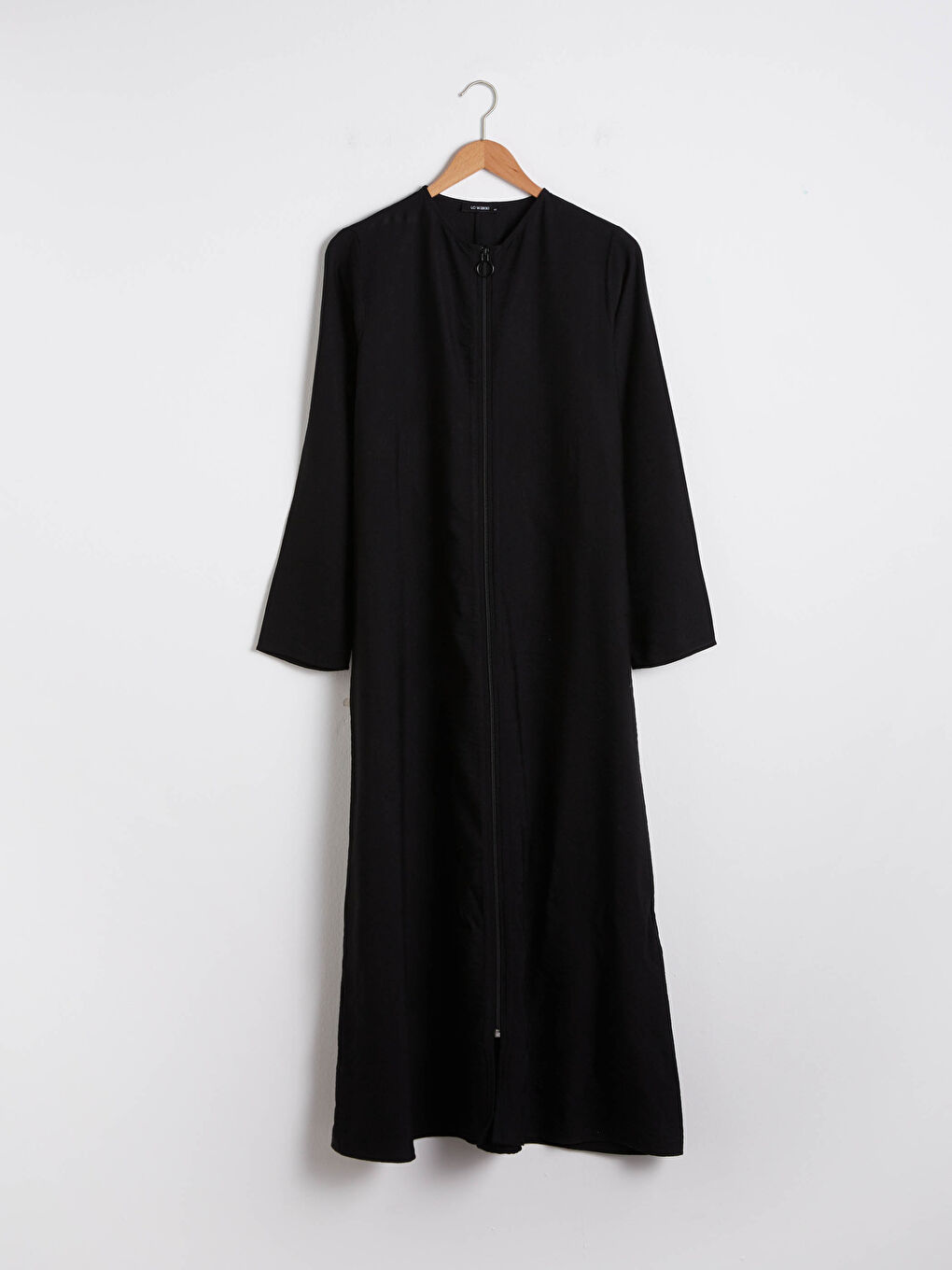 Siyah Fermuar Kapamalı Uzun Keten Ferace-4