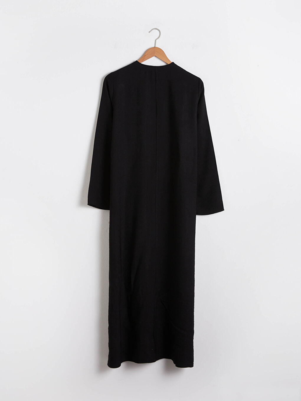 Siyah Fermuar Kapamalı Uzun Keten Ferace-5