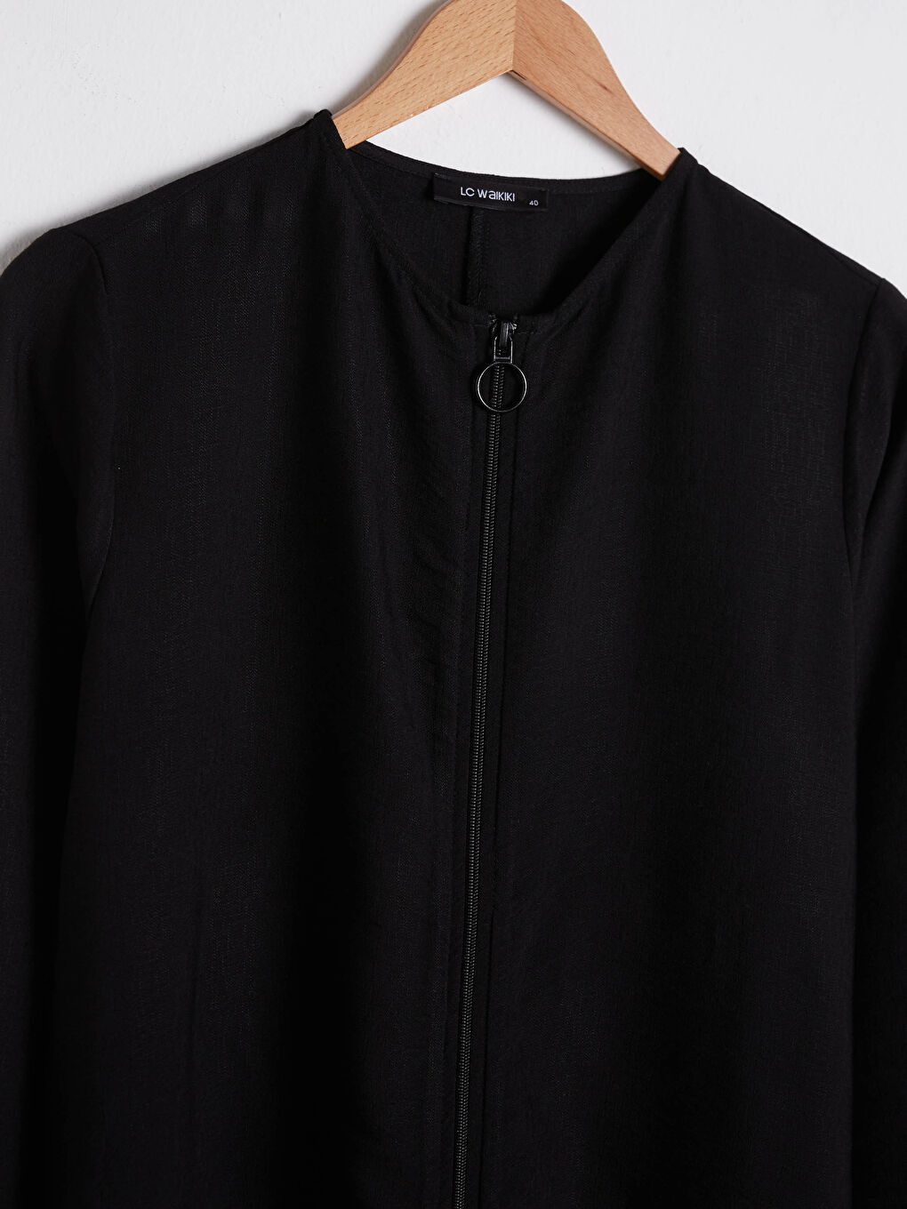 Siyah Fermuar Kapamalı Uzun Keten Ferace-6