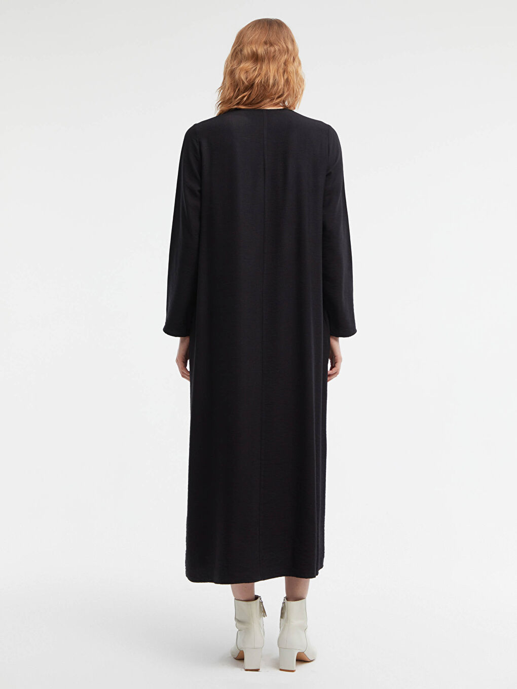 Siyah Fermuar Kapamalı Uzun Keten Ferace-3