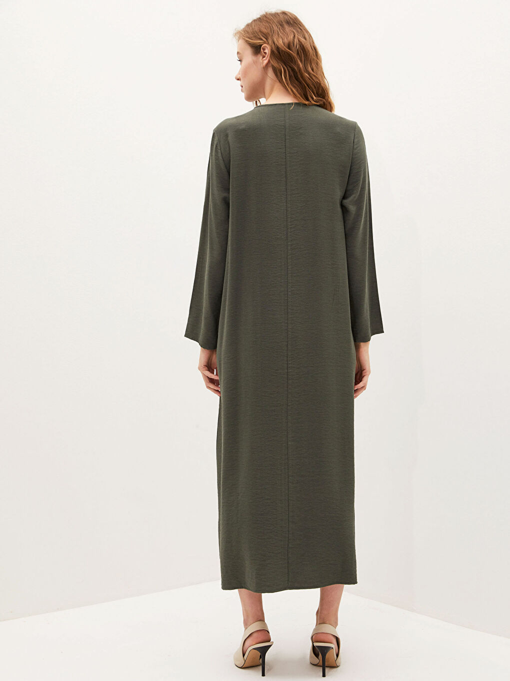 Abaya Longue en Lin avec Fermeture Éclair-3