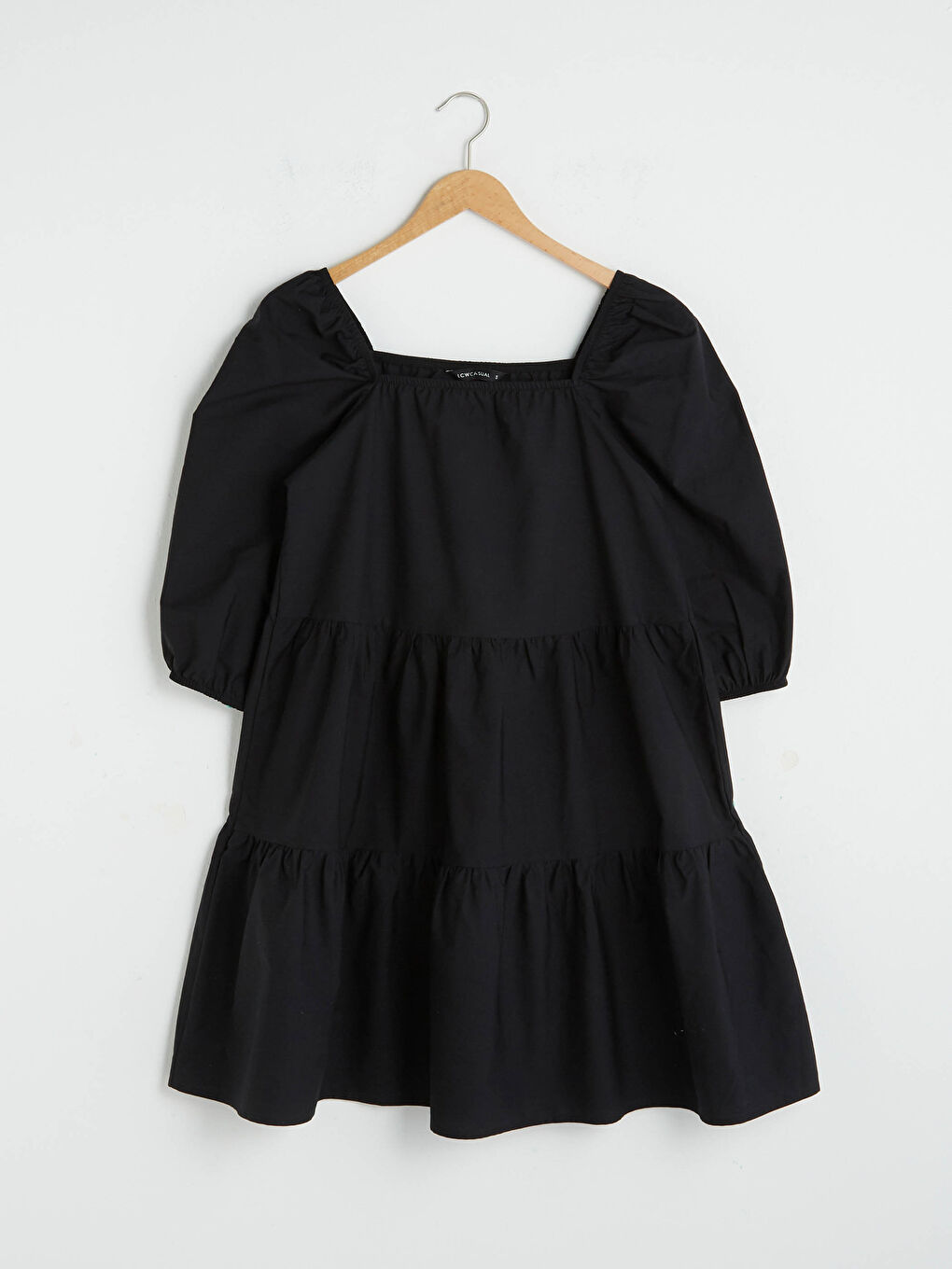 Square Collar Plain Balloon Sleeve Poplin Women's Dress-7