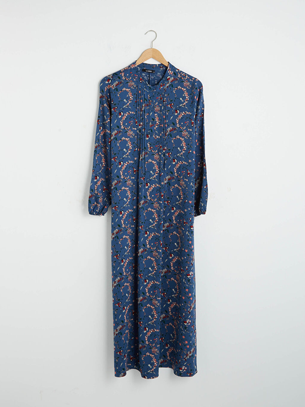 فستان ياقة مندرين مُزهر كم طويل فيسكوز للسيدات-10